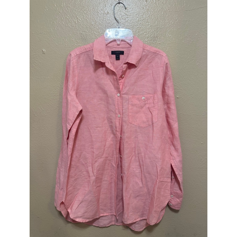 J Crew Womens Pink Linen Blend Button Down Shirt Size 4 Long Sleeve Casual
